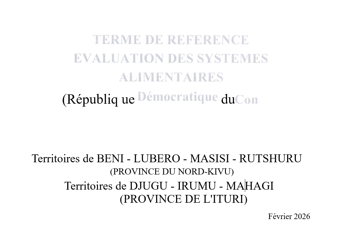 Terme de référence: Evaluation des systèmes alimentaires (République Démocratique du Congo)